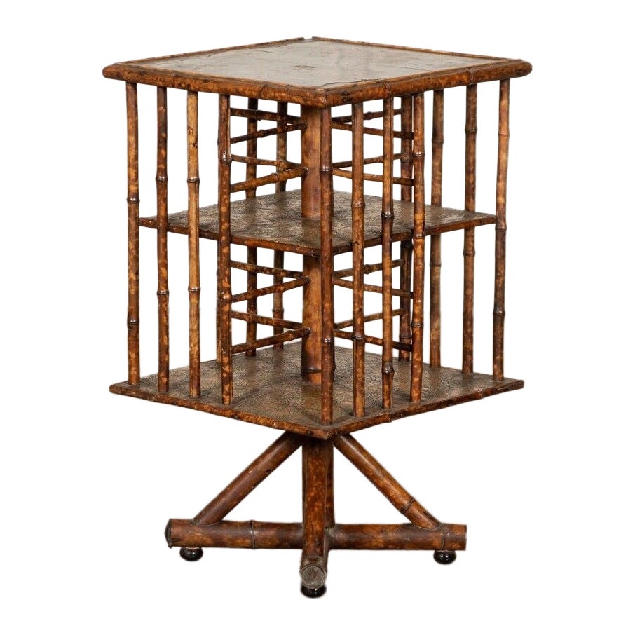19th Century English Bamboo Revolving Bookcase Side Table For Sale