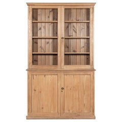 19th Century English Pine Glazed Display Cabinet / Bookcase