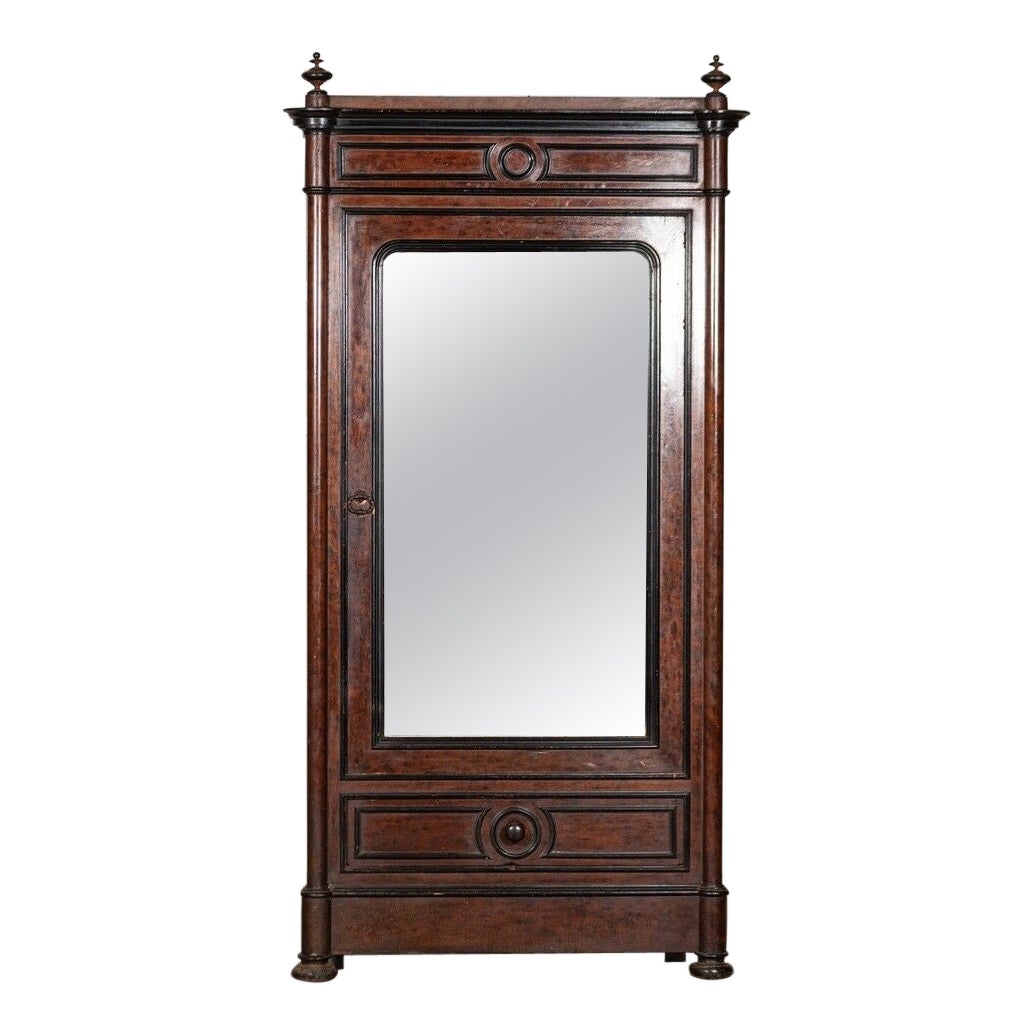 19th Century Ebonized Walnut French Mirrored Armoire For Sale