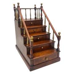 Vintage Edwardian Mahogany Staircase Model with Brass Finial Newel Posts