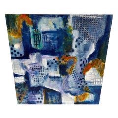 Large Blue Square Abstract Painting by Carol Bertrand