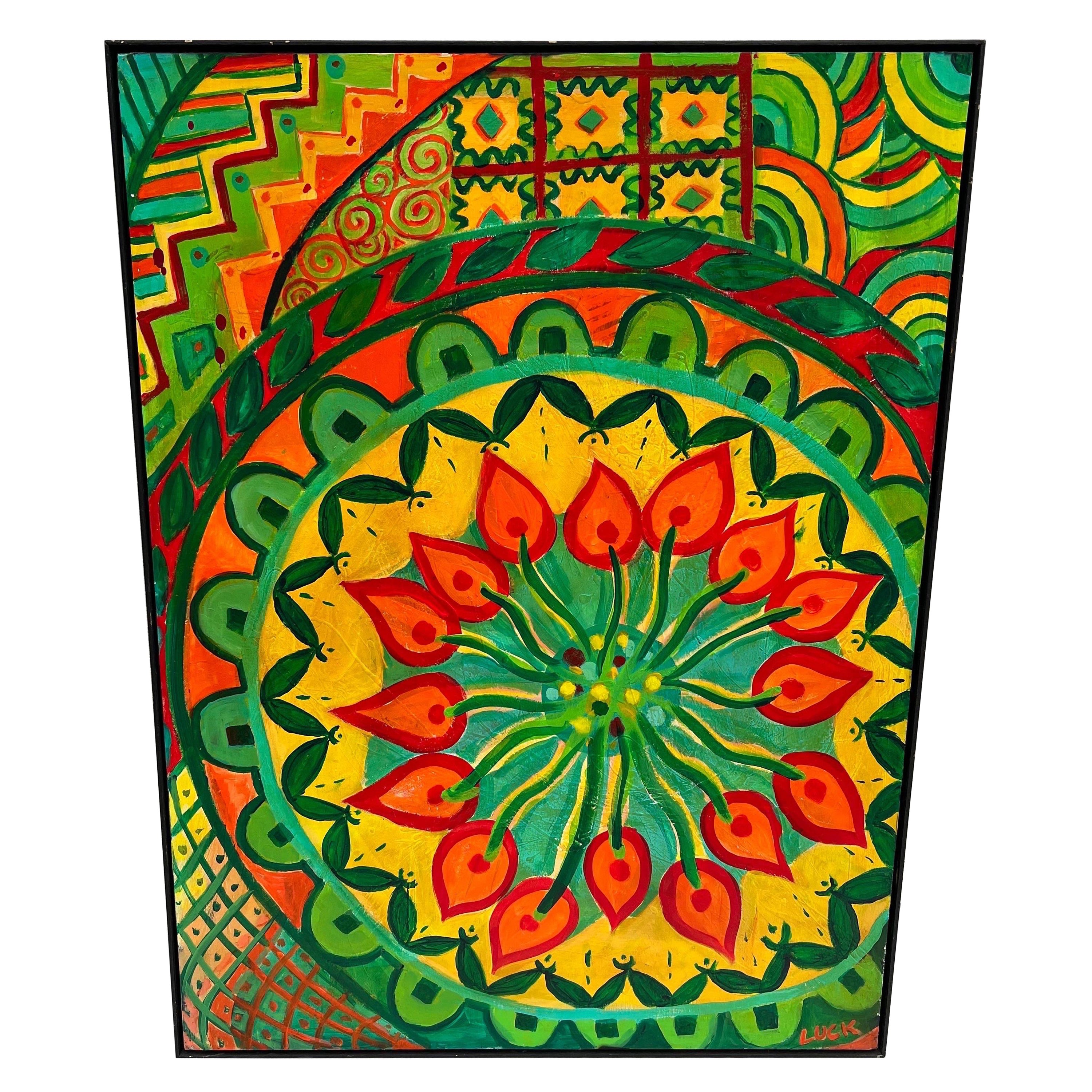 Large Colorful Green Meditative Painting by Carol Bertrand