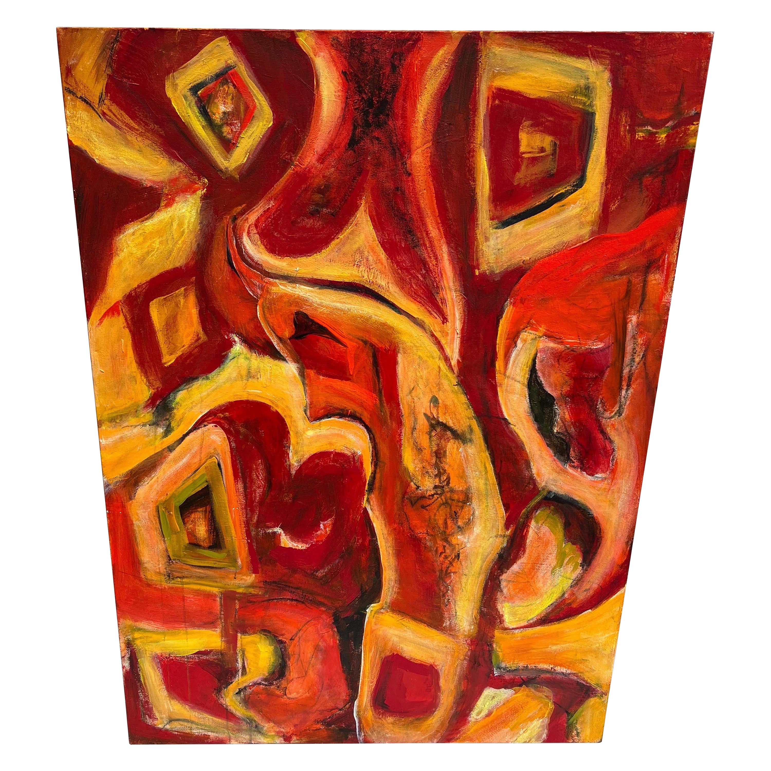 Grande astratto giallo e rosso di Carol Bertrand