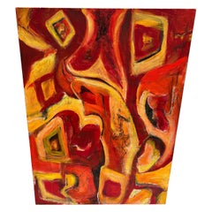 Grand abstrait jaune et rouge de Carol Bertrand