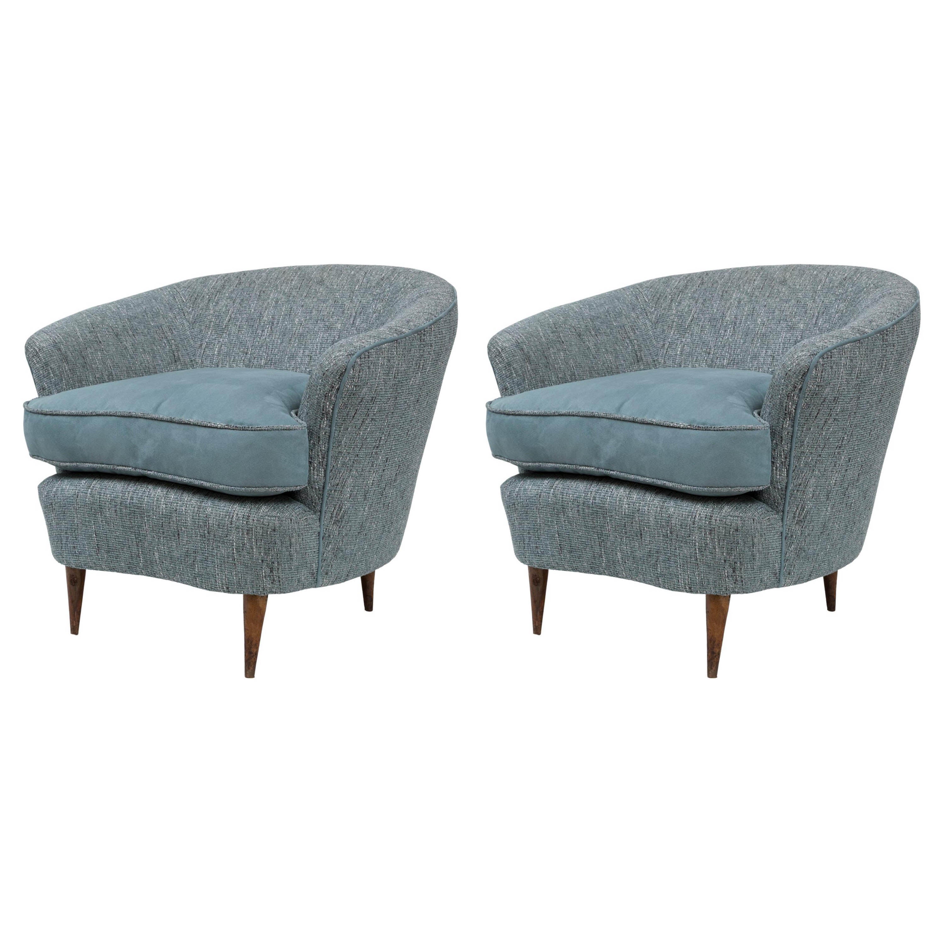 Pair of Midcentury Italian Gio Ponti Style Tub Chairs, Attr. Casa E Giardino For Sale