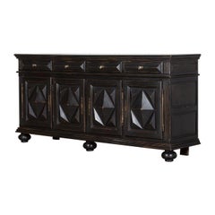 Large French Ebonized Oak Buffet Enfilade