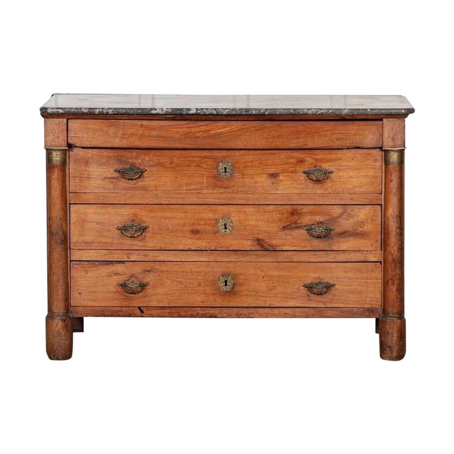 19th Century French Marble Empire Fruitwood Commode For Sale