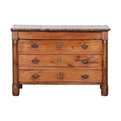 19th Century French Marble Empire Fruitwood Commode