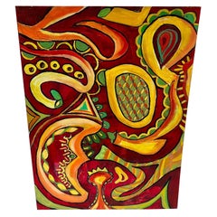 Carol Bertrand Large Yellow and Red Paisley Meditation Series