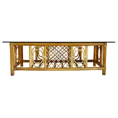 Vintage Coastal Rattan Coffee Cocktail Table with Glass Top 