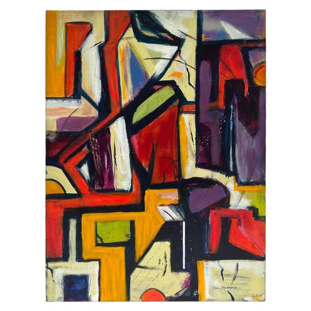 Abstract Artist Rpost Large Carol Bertrand Colorful Post Modern Abstract For Sale at 1stDibs