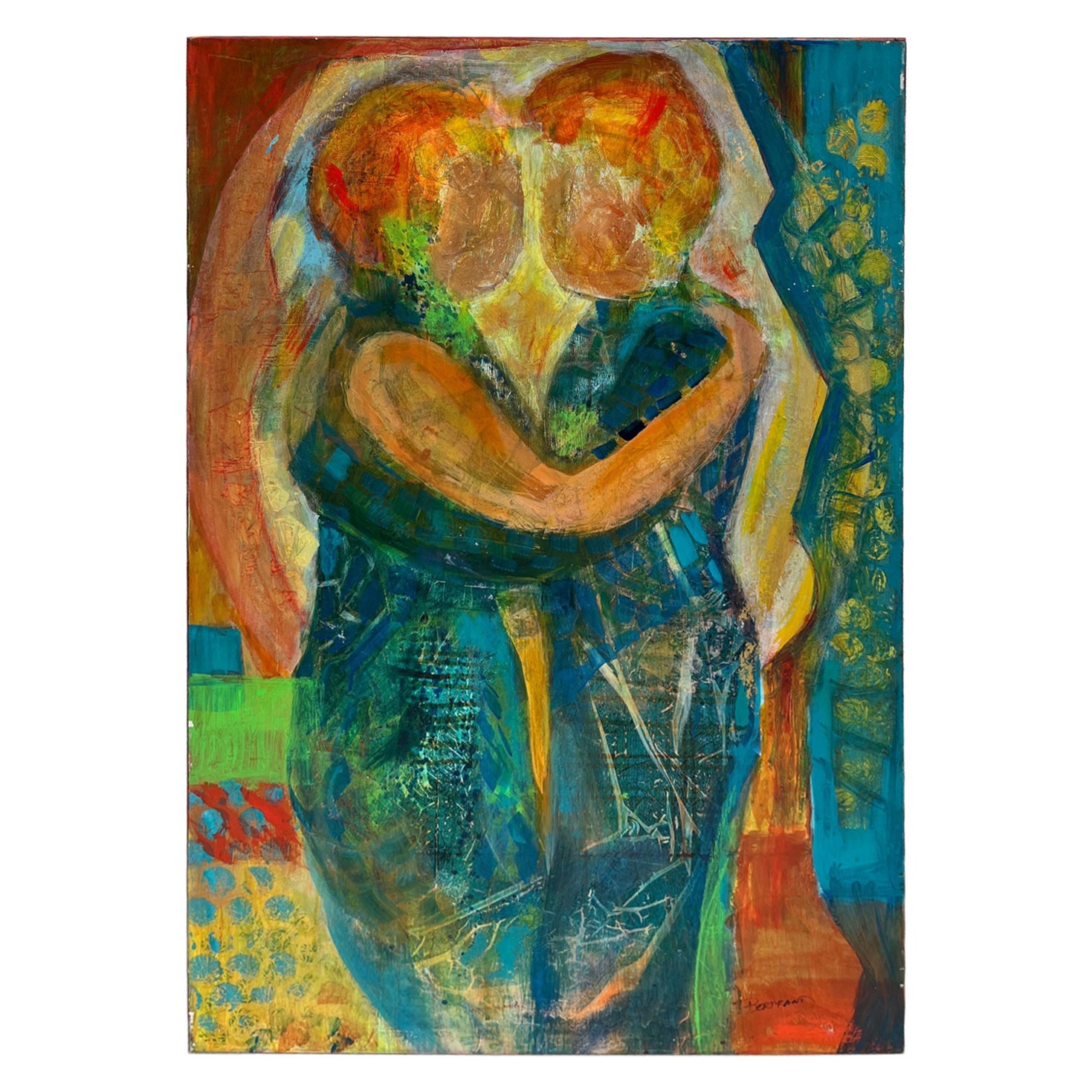 Signed Carol Bertrand Colorful Abstract of a Couple For Sale