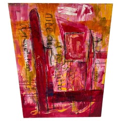 Carol Bertrand Peinture abstraite en collage rose 