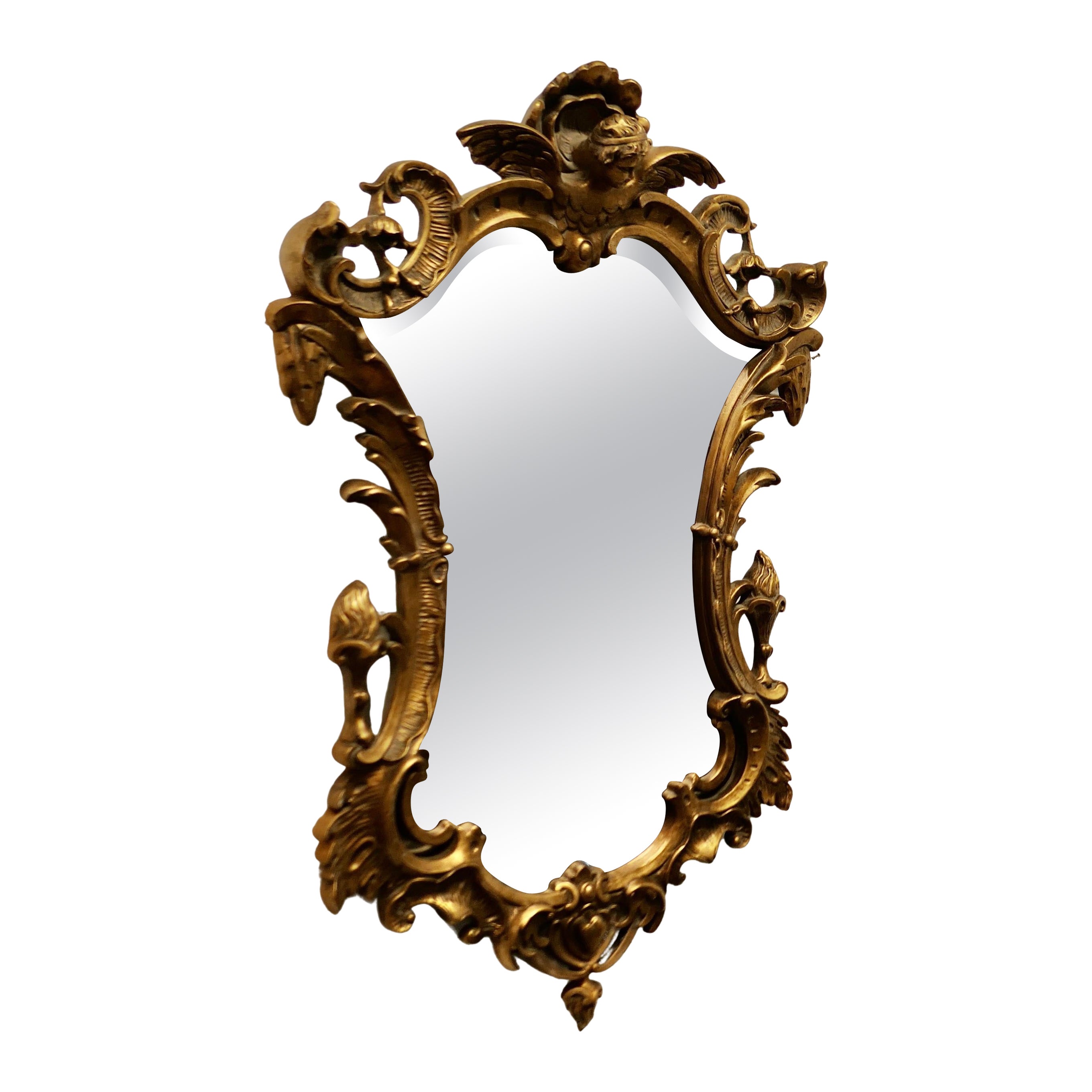 Shaped Rococo Style Gilt Wall Mirror For Sale