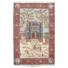 Vintage Persian Tabriz Pictorial Rug, c. 1960