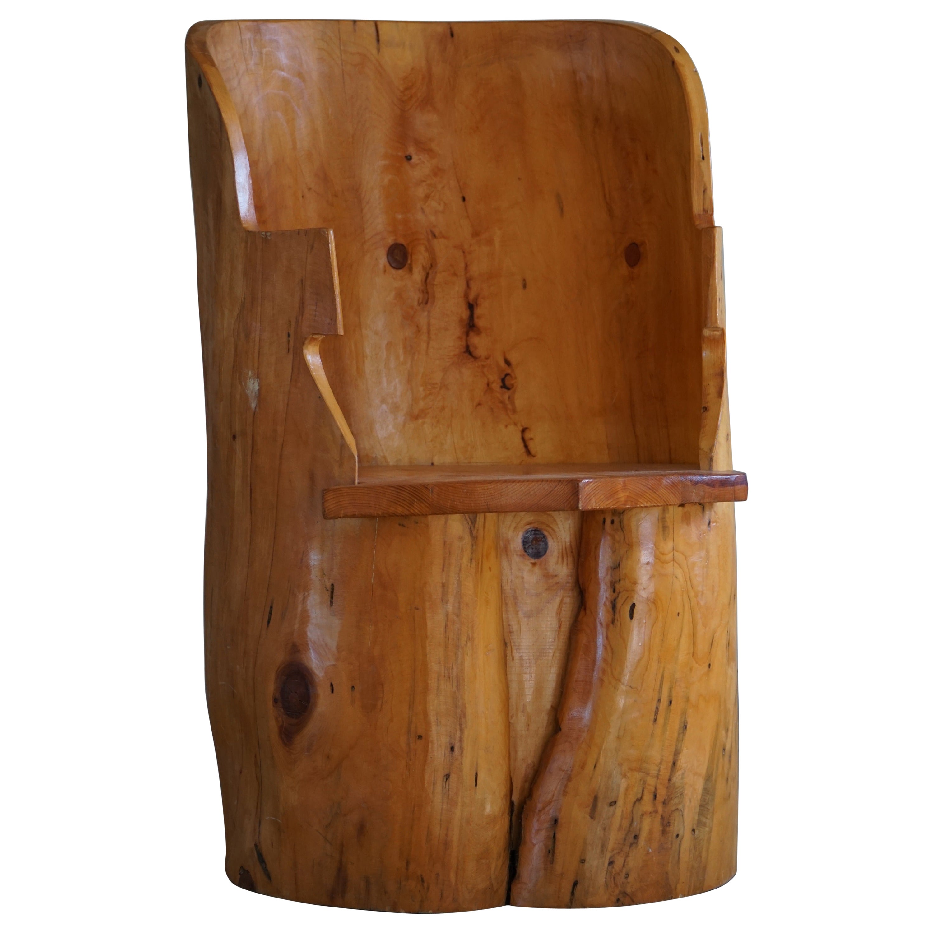 Stump Chair in Solid Birch by a Swedish Cabinetmaker, Wabi Sabi, 1950s For Sale