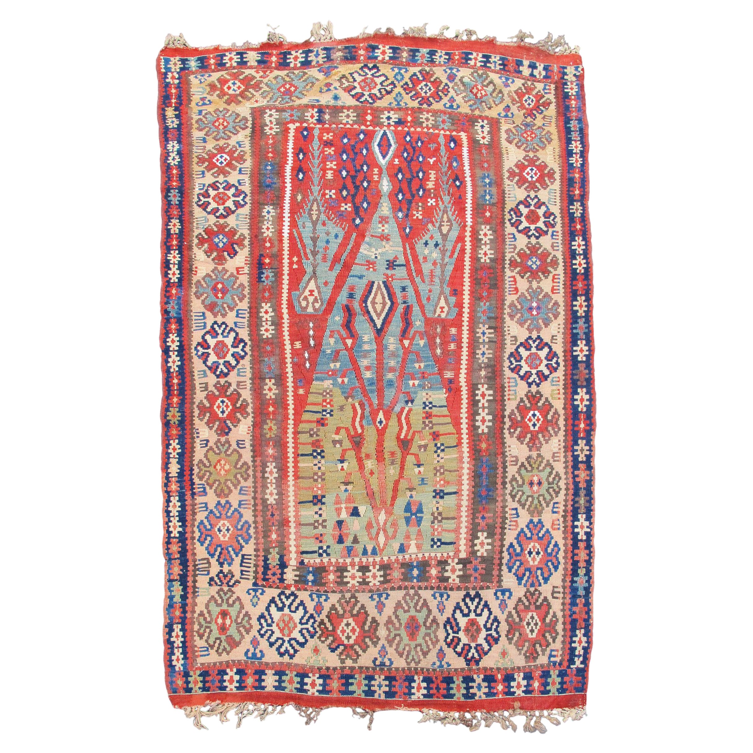 Antique Anatolian Bayburt Kilim Rug, 19th Century For Sale