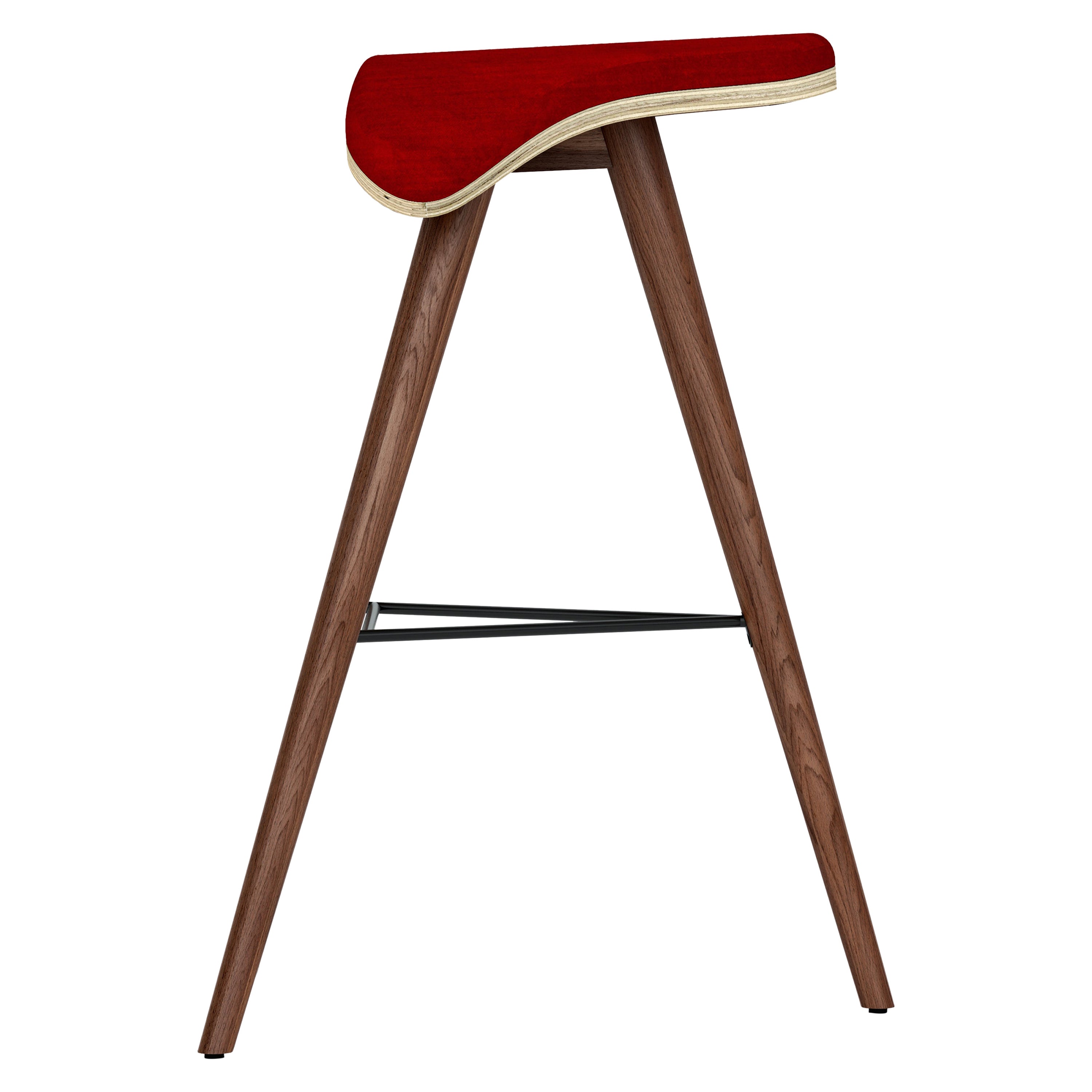 Horse Stool High in Walnut and Red Velvet by AROUNDtheTREE For Sale