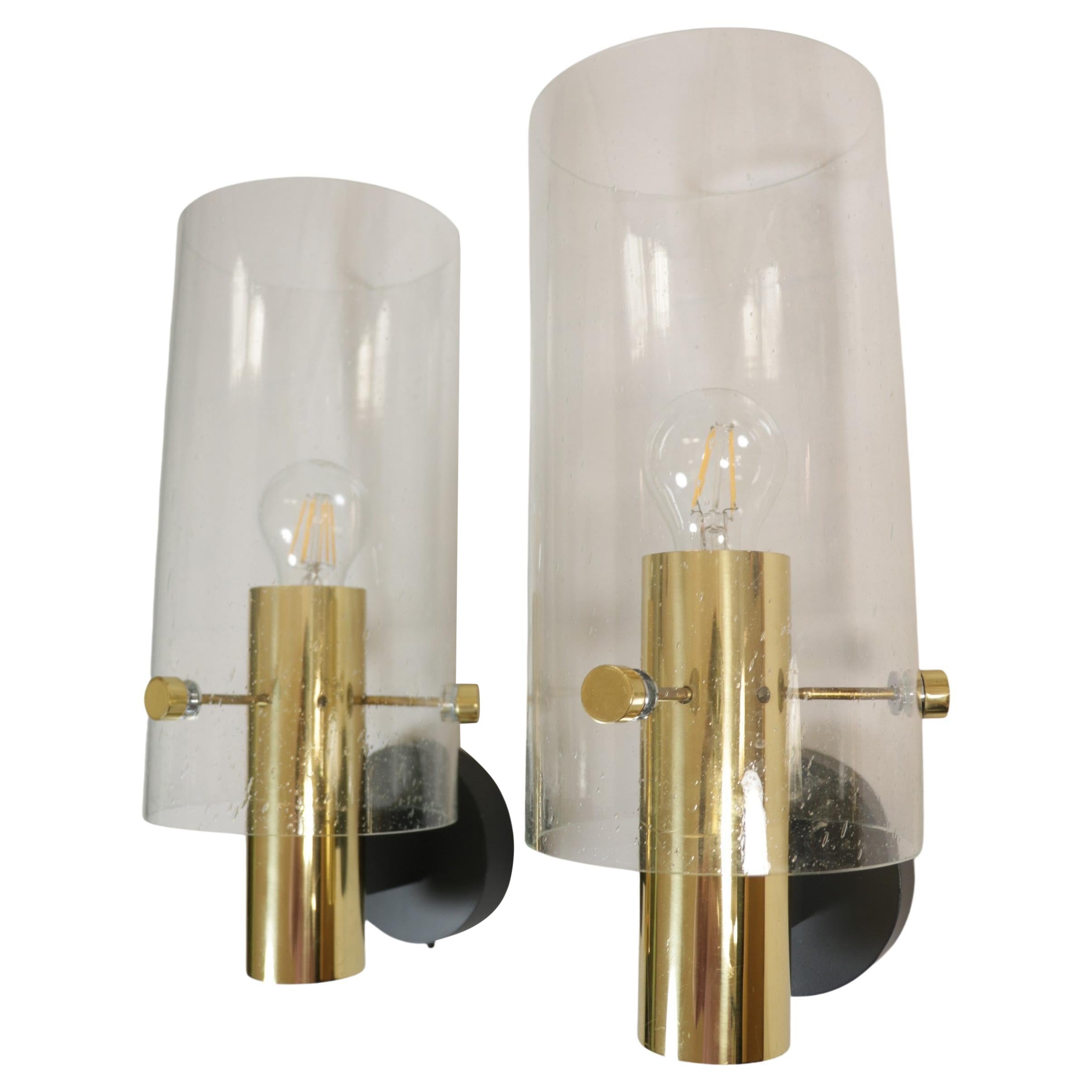 Set of Two Limburg Glass and Brass Wall Sconces, Wall Lights, 1970s