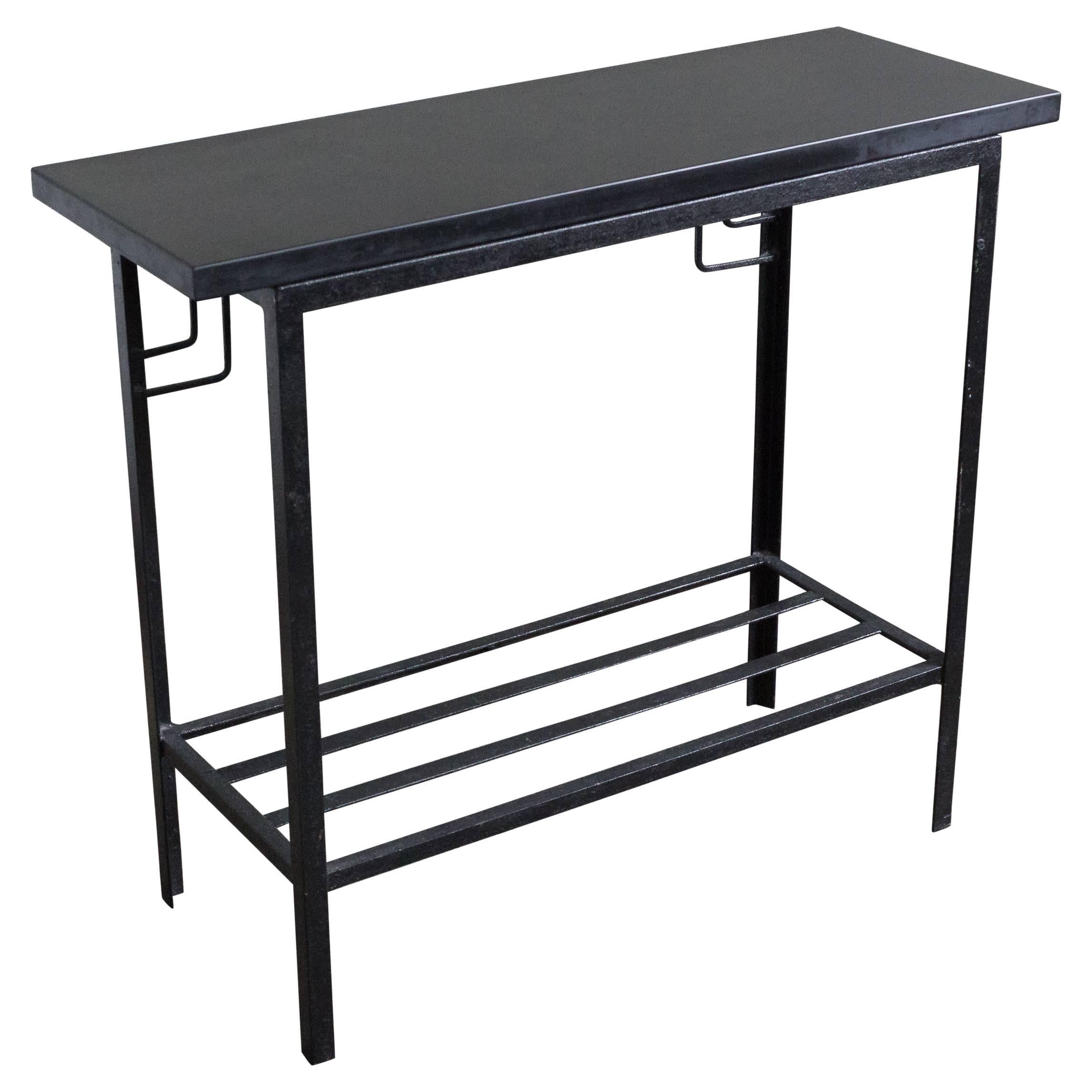 Painted Black Iron Console with Black Stone Top, Mid-Century Modern