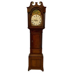 Antique George III Quality Oak And Mahogany 8 Day Painted Face Longcase Clock
