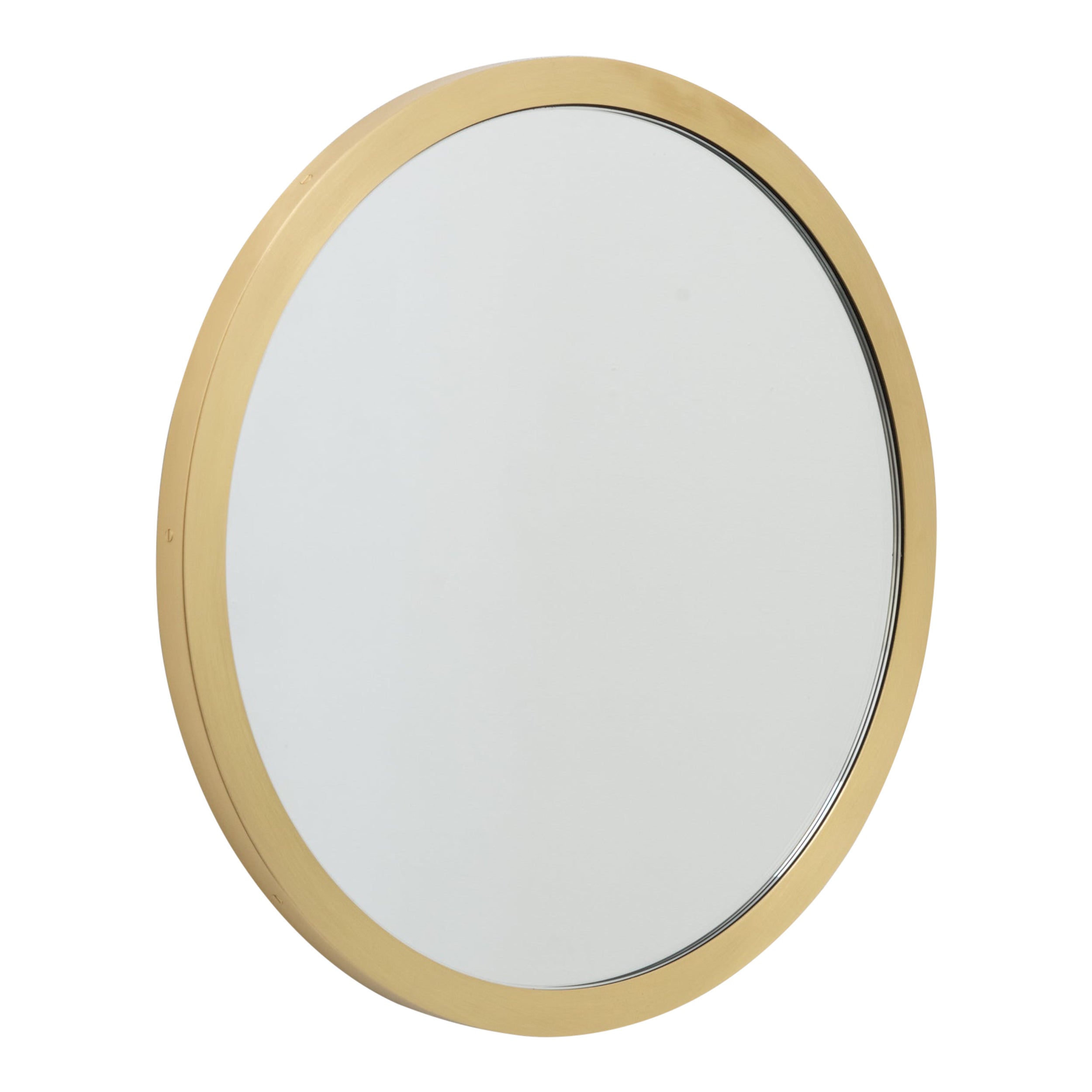 Orbis Round Contemporary Mirror with Full Brushed Brass Frame, Regular
