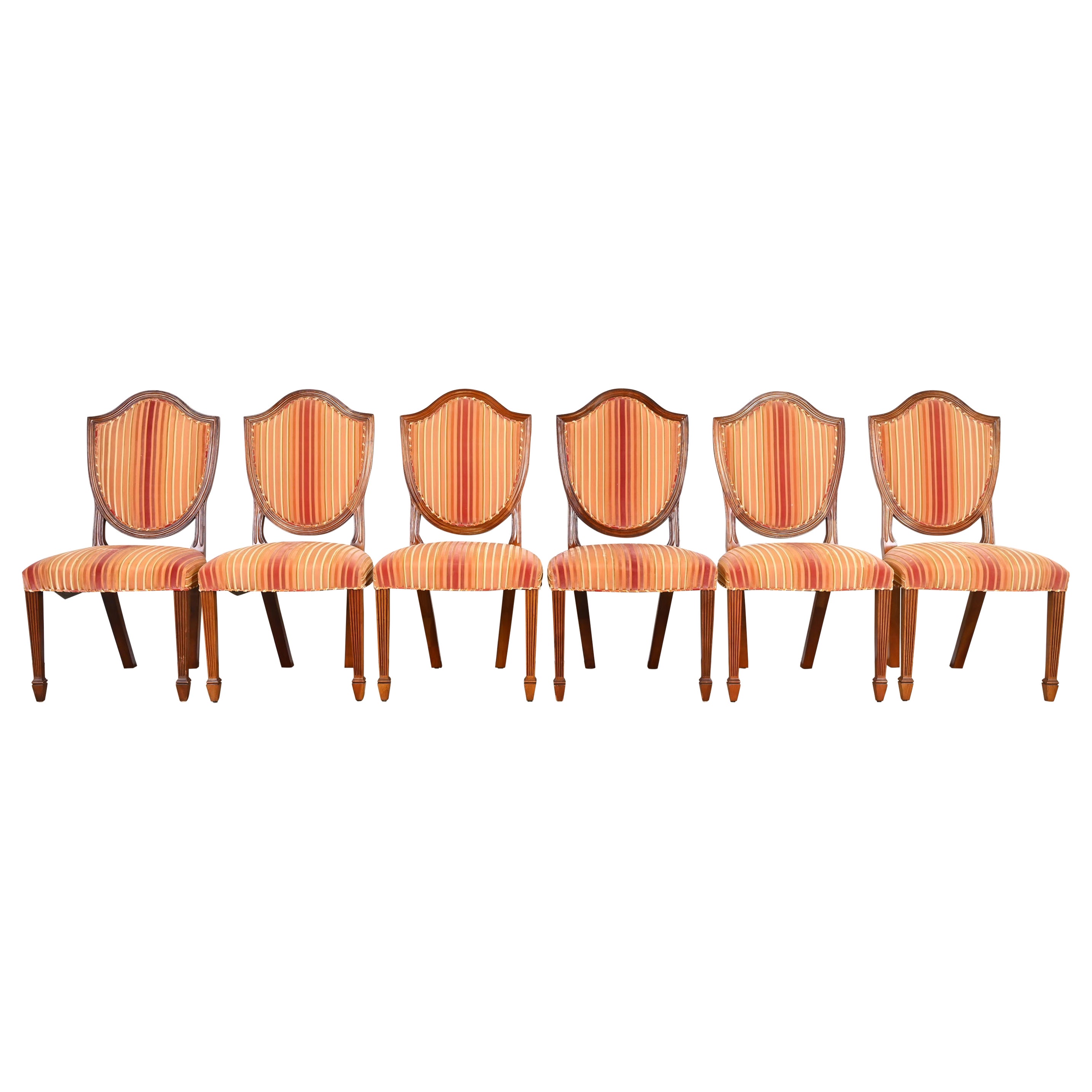 Baker Furniture Federal Mahogany Shield Back Dining Chairs, Set of Six For Sale