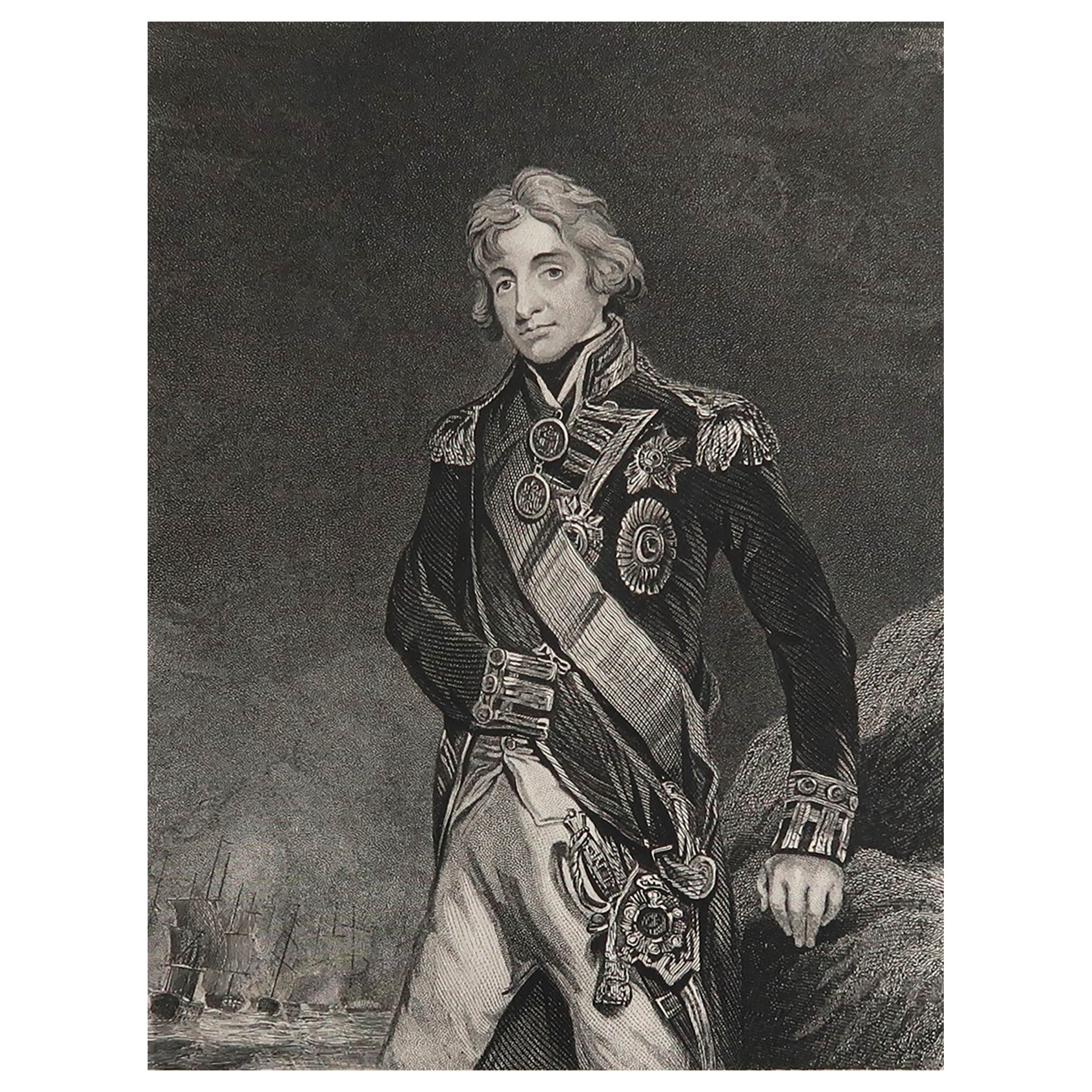 Original Antique Print, Portrait of Lord Nelson, circa 1850 For Sale