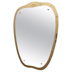 Vintage Shield Mirror in the style of Fontana Arte with a Golden Frame, Italy