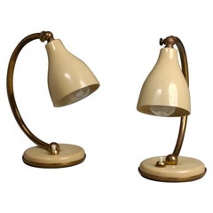 Pair of Abat Jours, Italian Design, Beige Metal, Brass, Table Lamps, Italy