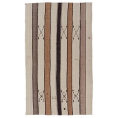 Vintage Turkish Kilim with Stripes in Tan, Gray, Taupe, Cream, Cognac, & Brown