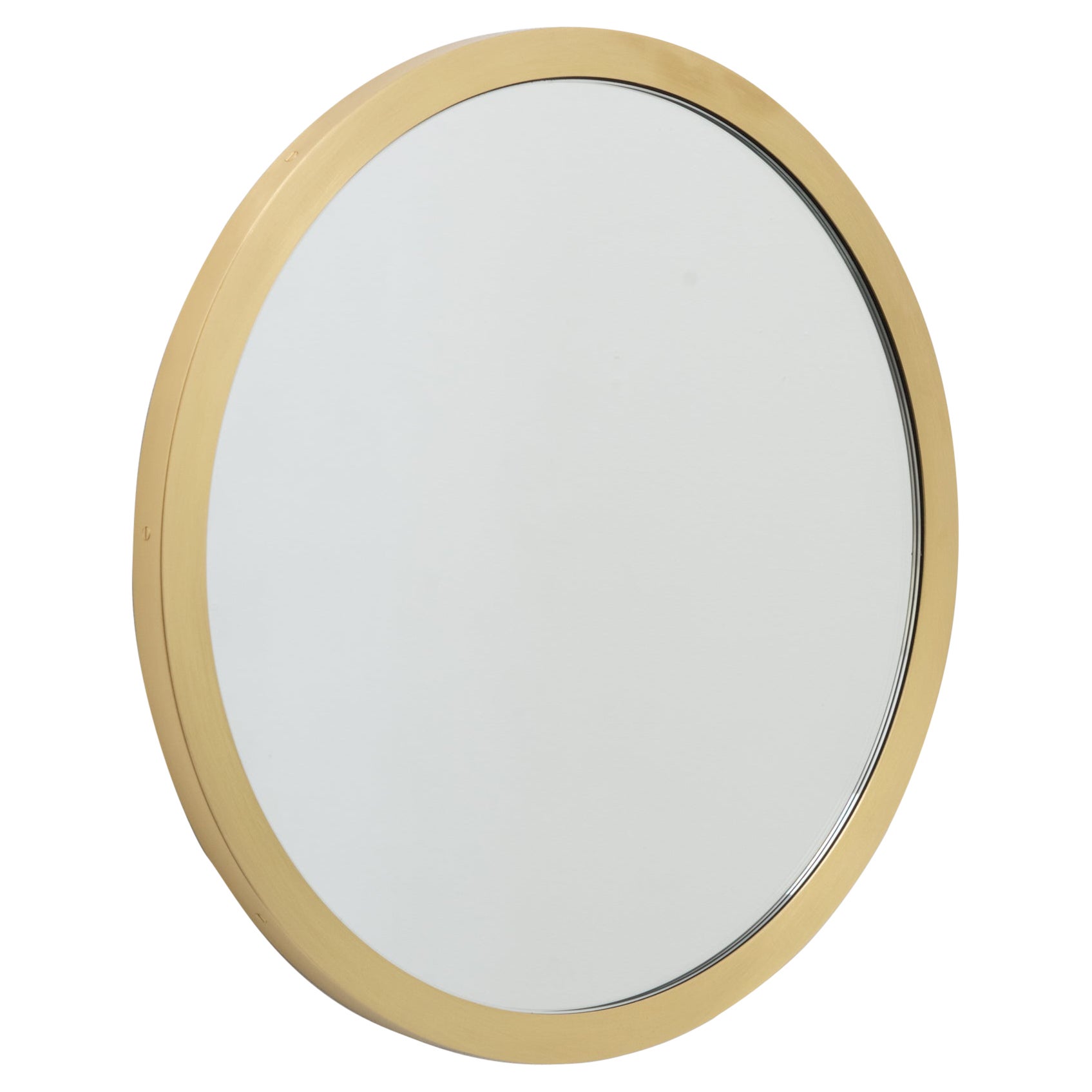 Grand miroir minimaliste rond Orbis avec cadre en laiton brossé en vente