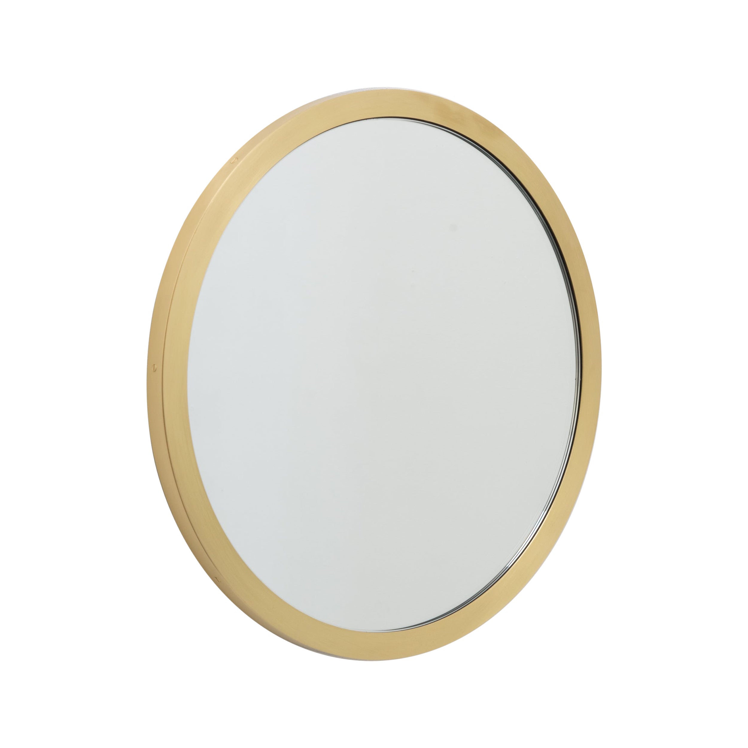 Orbis Round Art Deco Mirror with Full Brushed Brass Frame, Medium For Sale