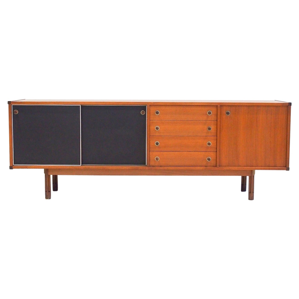 Wooden Sideboard with Black Doors by George Coslin For Sale