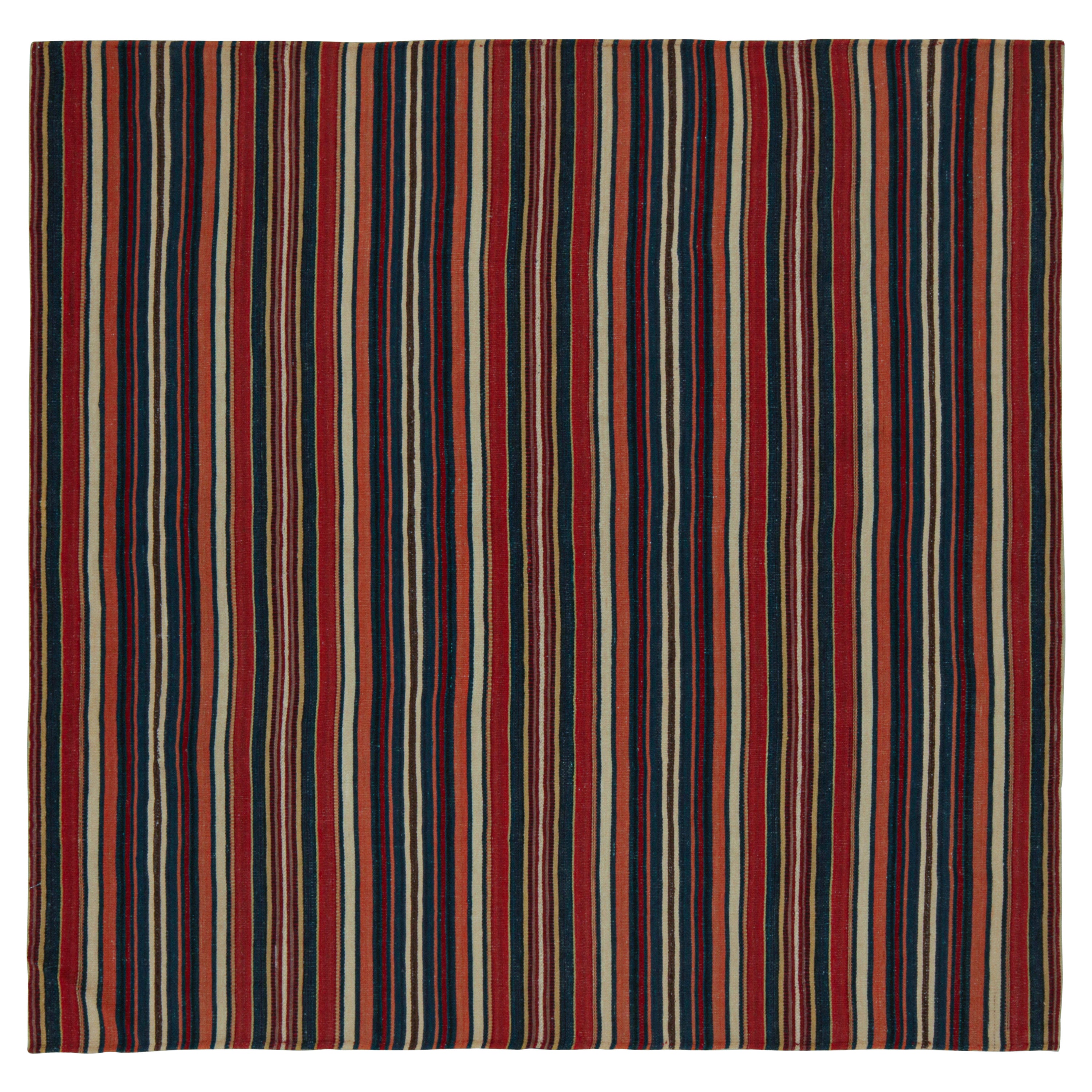 Vintage Persian Square Kilim in Red and Beige-Brown Stripes by Rug & Kilim