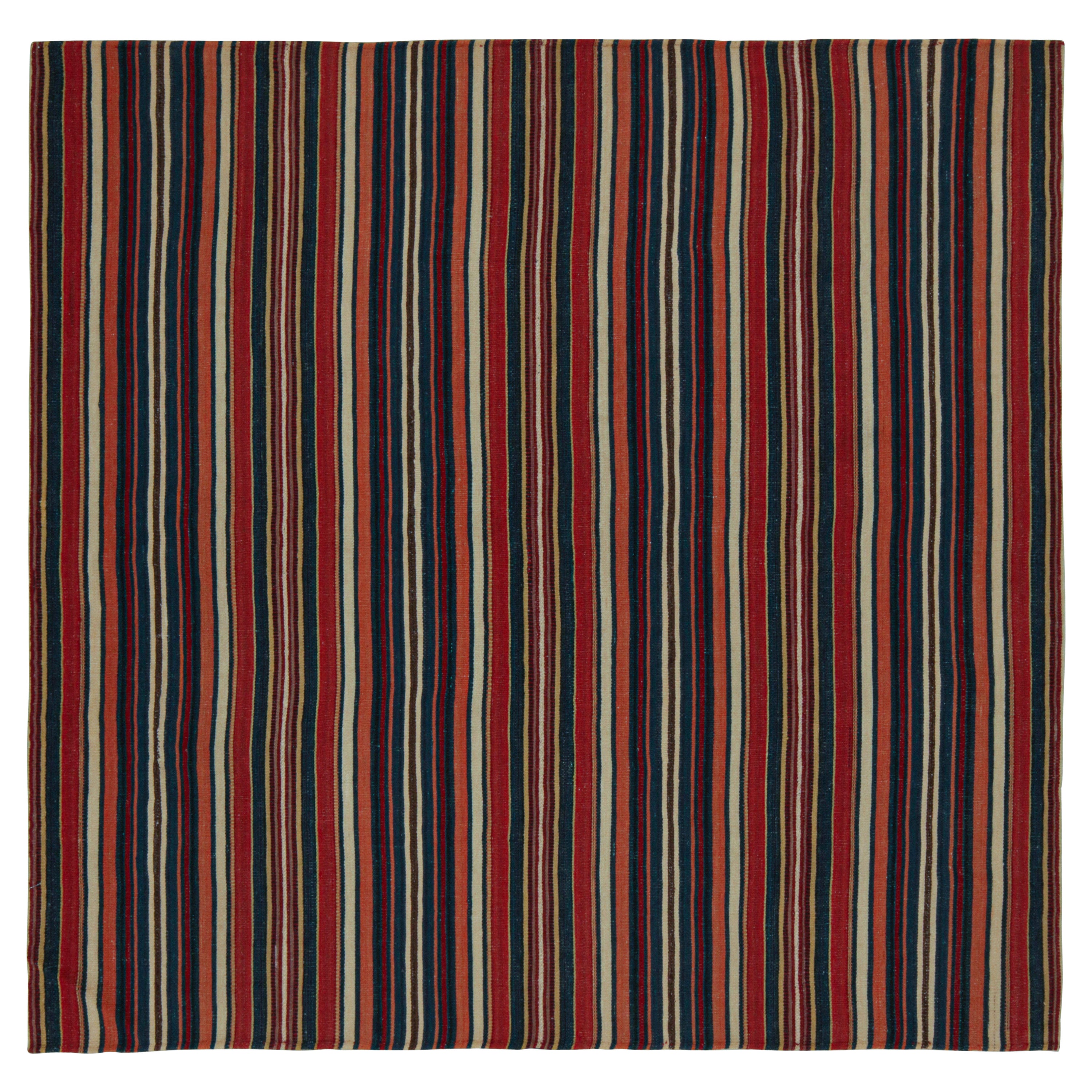 Tapis & Kilim carré persan vintage à rayures rouges et beiges