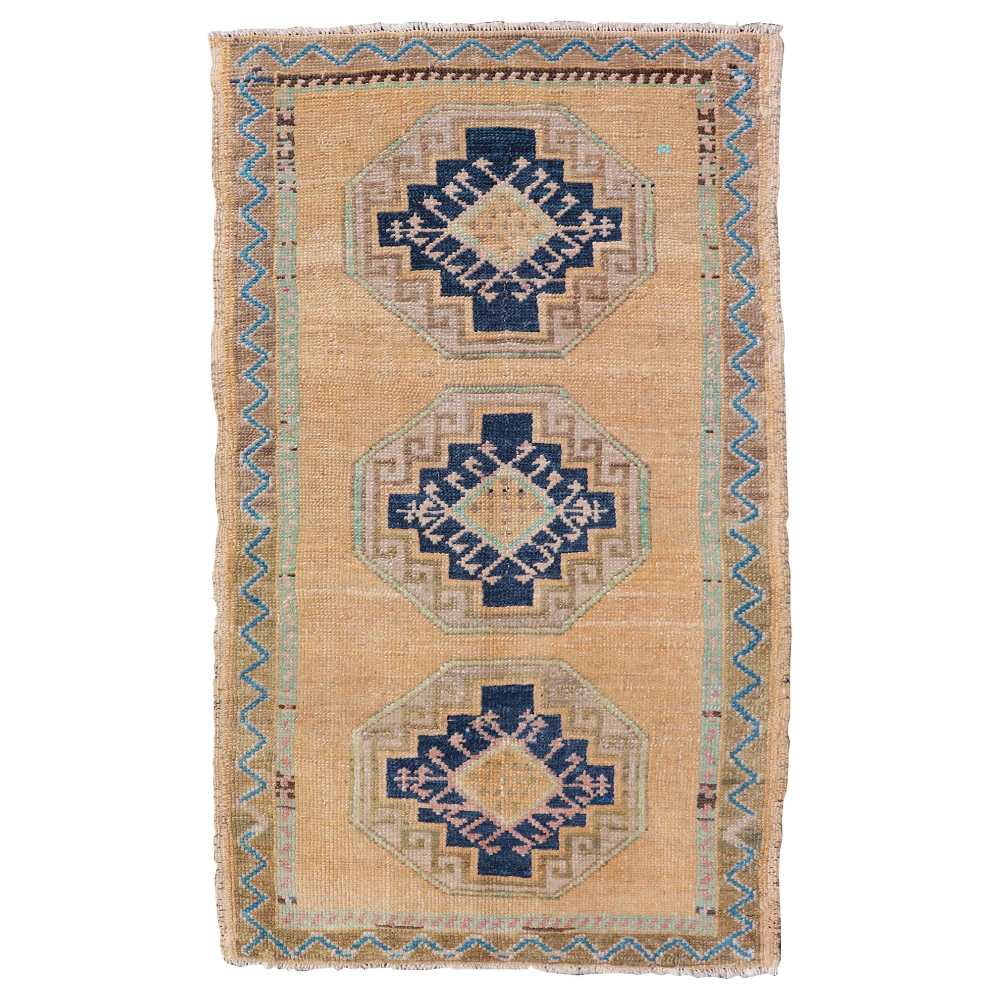 Vintage Turkish Oushak Rug with All-Over Sub-Geometric Medallion Design