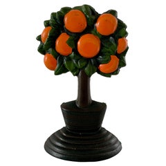 Antique Victorian Cast Iron Orange Tree Topiary Door Stop, circa 1890s