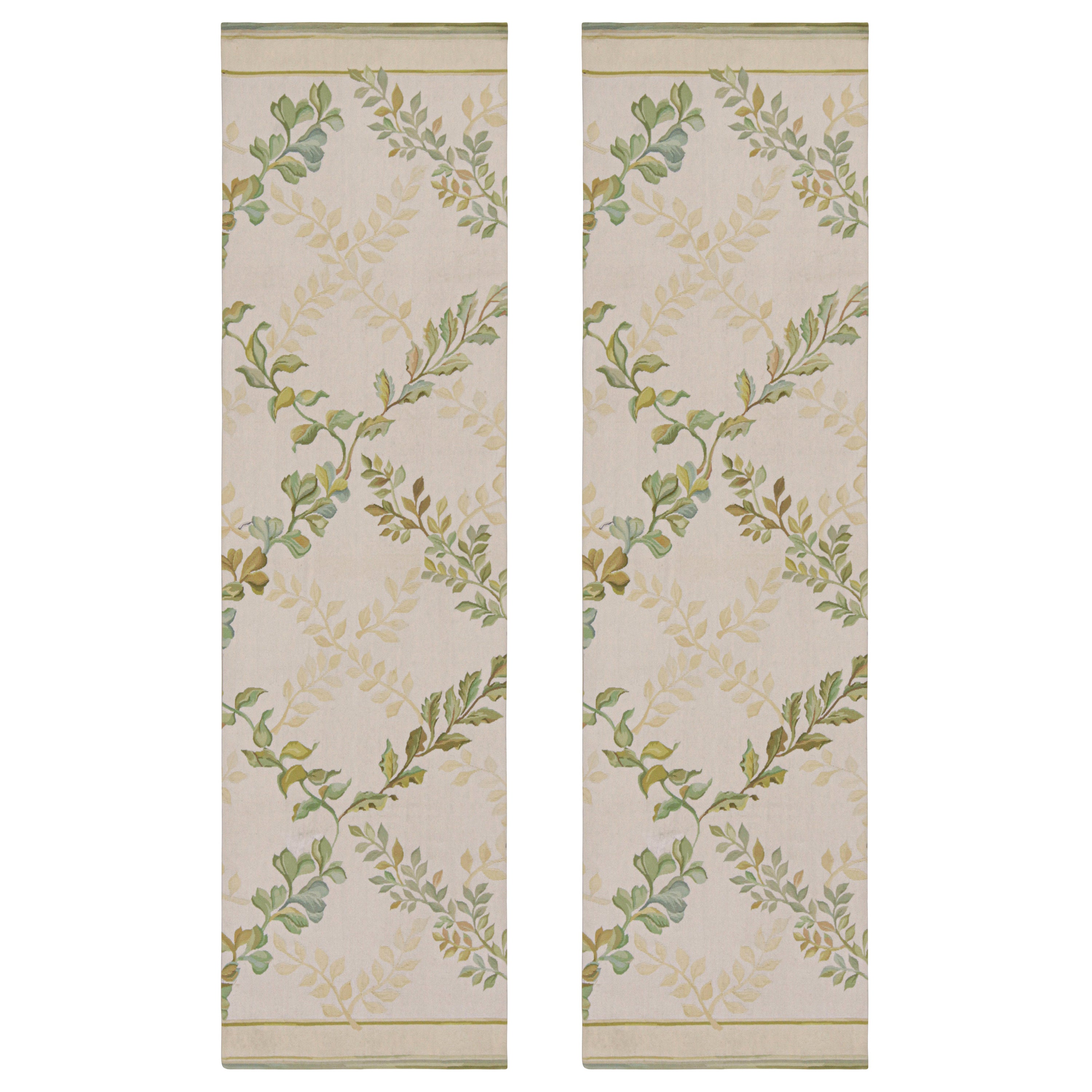 Rug & Kilim’s Tudor Style Flatweave Runner in Cream and Green Floral Patterns