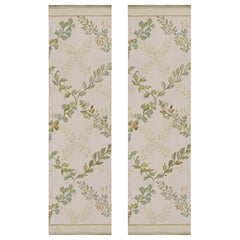 Rug & Kilim’s Tudor Style Flatweave Runner in Cream and Green Floral Patterns