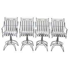 Italian Style Heavy Scrolling Wrought Iron Outdoor Garden Barstools, Set of 4