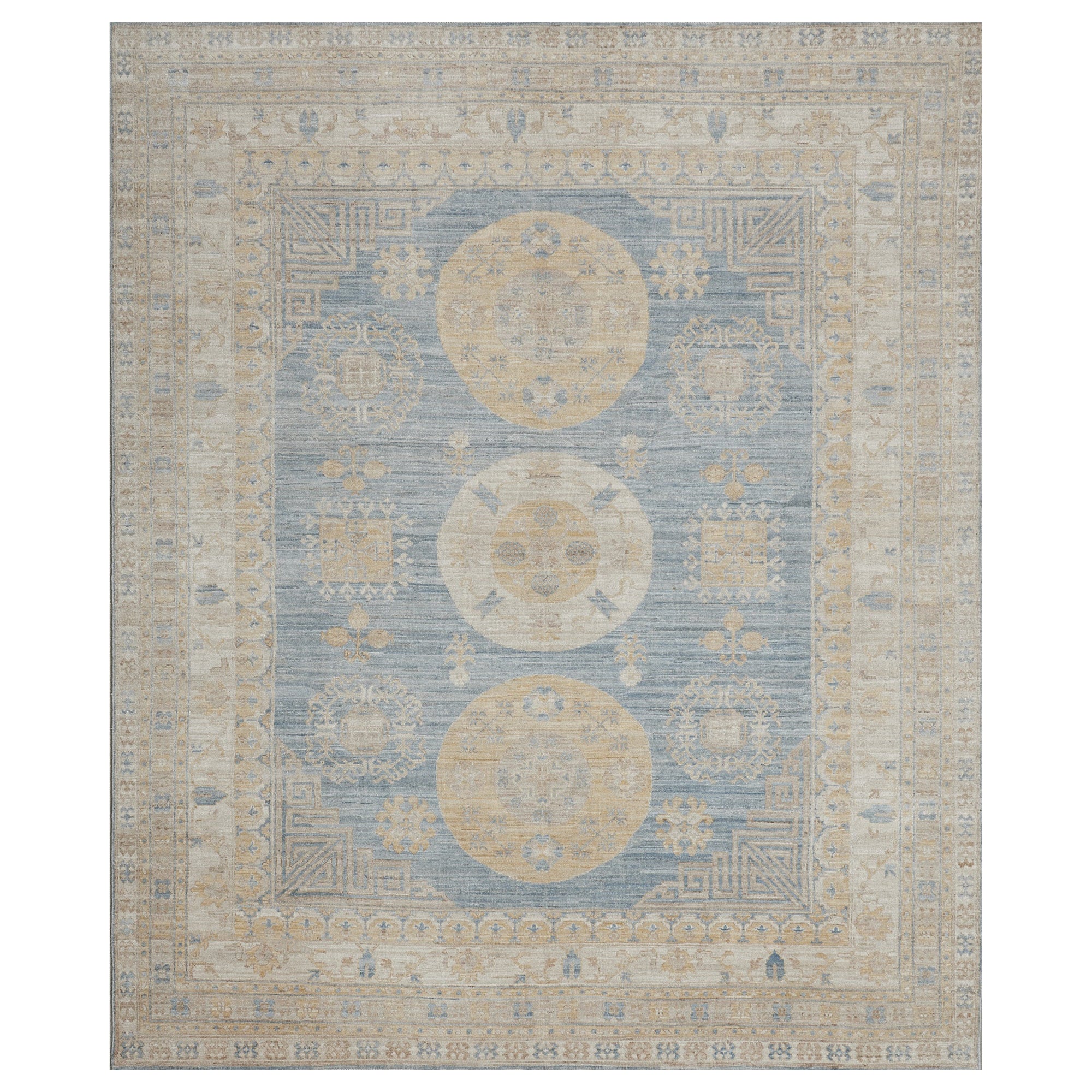 Pale-Blue Wool Handwoven Revival Khotan Rug For Sale