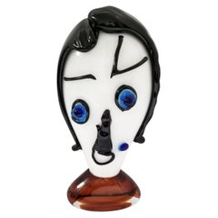 20th Century Black-Blue Italian Single Murano Glass Face, Vintage Décor