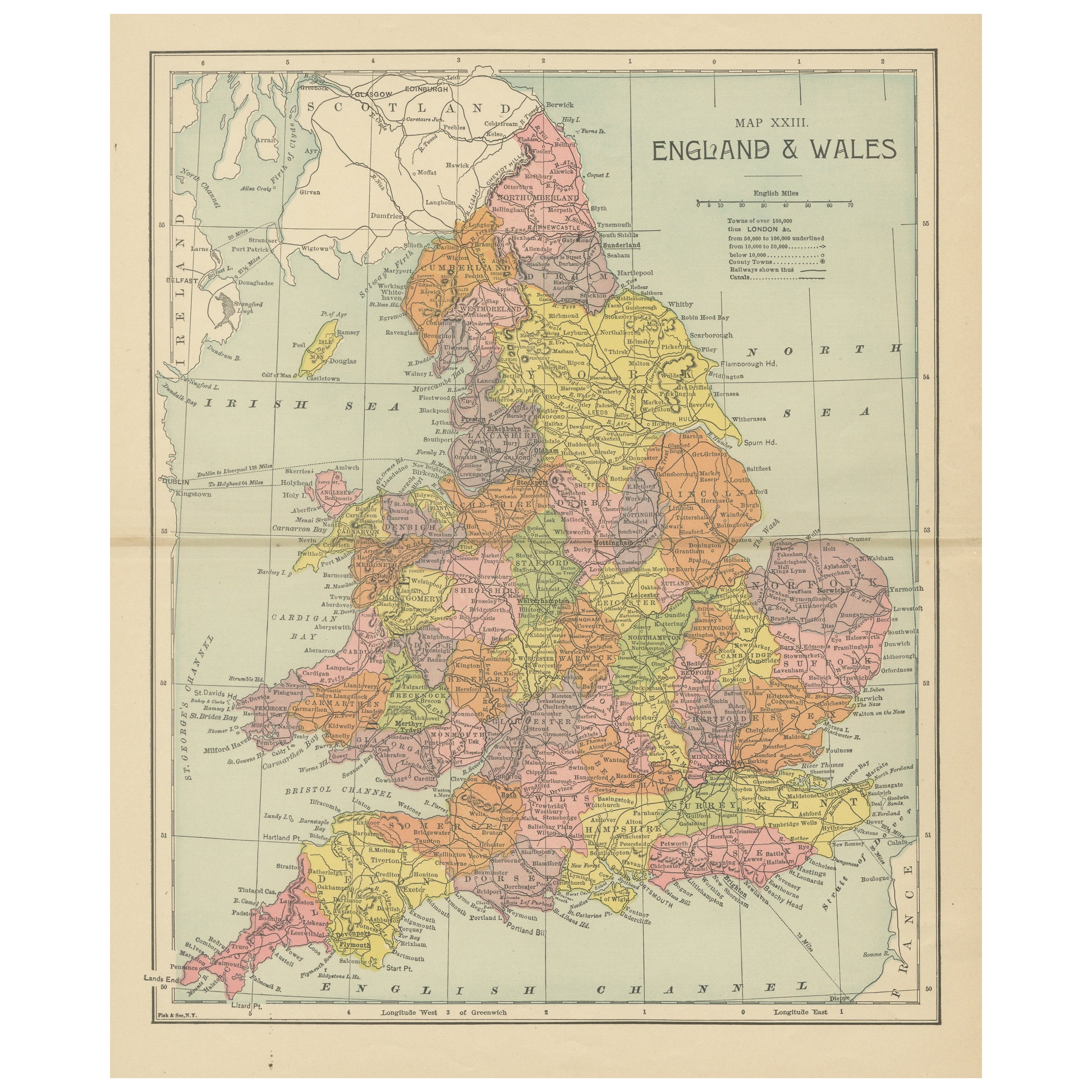 Lithographie einer antiken Karte von England und Wales im Angebot