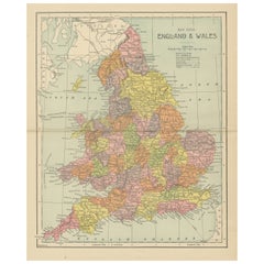 Lithographie einer antiken Karte von England und Wales