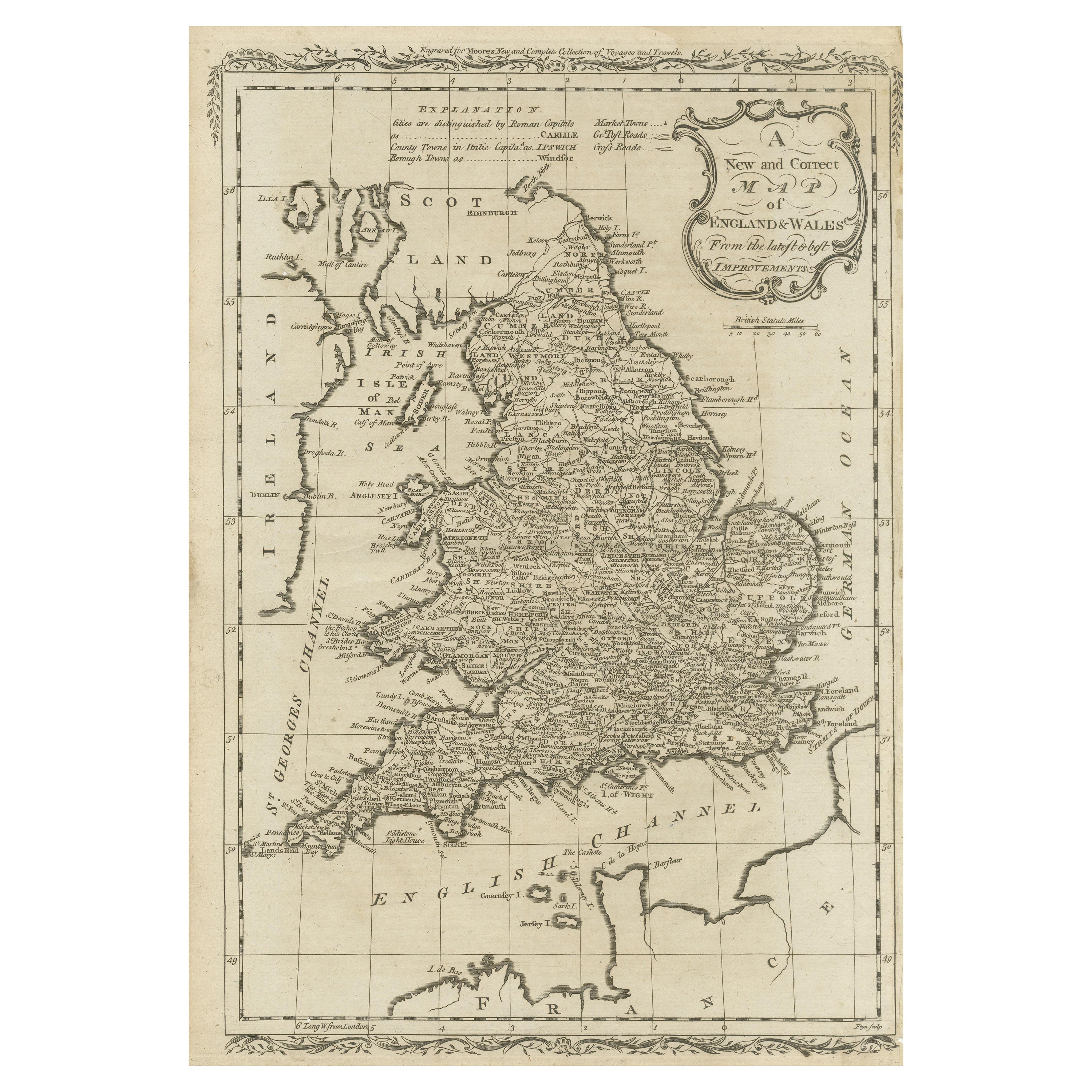 Original Antique Map of England and Wales For Sale