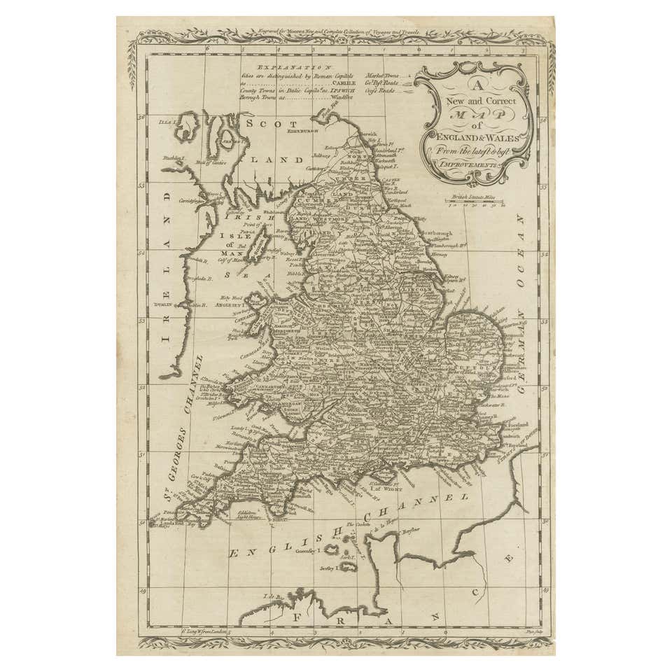 Map Archive England Original Antique Map of England and Wales with Large Cartouche For Sale ...
