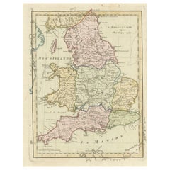 Carte ancienne d'Angleterre avec coloration à la main contemporaine