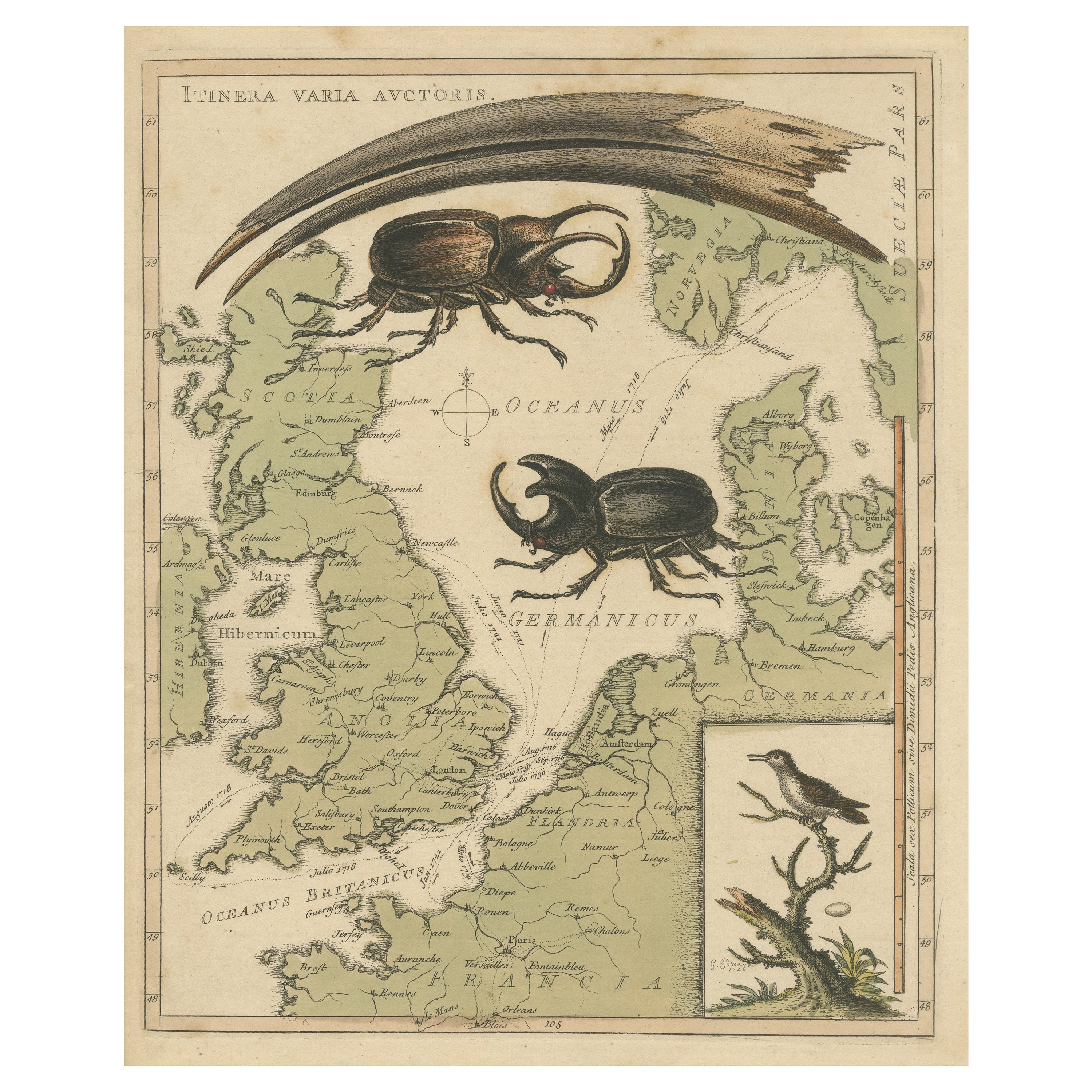 Interessante Karte von Großbritannien und Nordeuropa mit verschiedenen Illustrationen