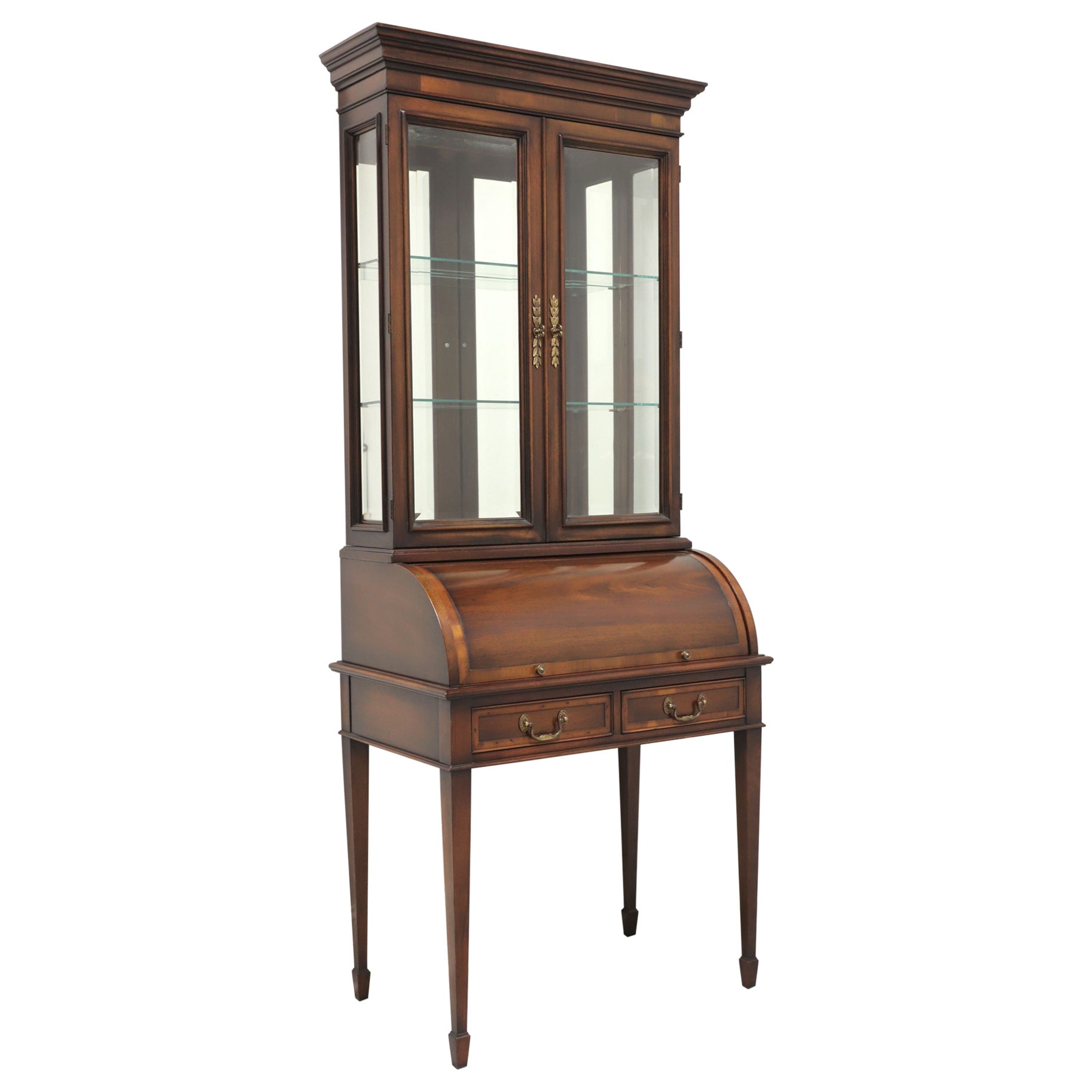 HEKMAN Mahogany Yew Banded Secretary Desk on Tapered Legs with Spade Feet